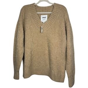 NWT Aerie Tan V-neck Teddy Boucle OVERSIZED Women's Sweater Small
